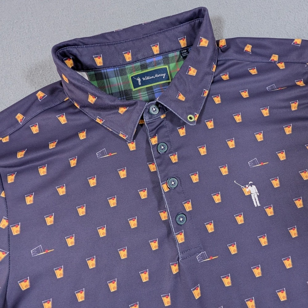 William Murray Golf Polo Mens Large Old Fashioned Cocktail Print Short Sleeve